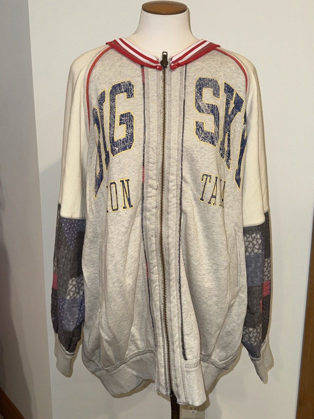 Free People Varsity Jacket in Cream & Blue Size Small